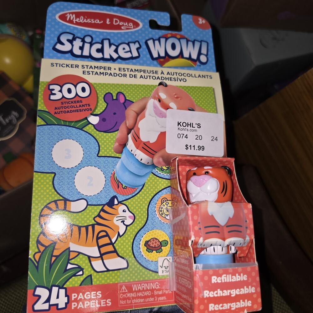 Melissa & Doug Sticker Wow!™ 24-Page Activity Pad and Sticker Stamper Tiger New